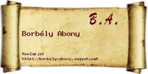 Borbély Abony névjegykártya